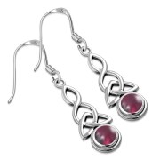 Long Garnet Stone Trinity Knot Sterling Silver Earrings, e301